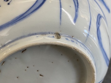 Four Chinese blue and white kraak porcelain klapmuts bowls, Wanli