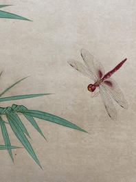 Attributed to Yu Fei'an 于非闇 (1889-1959): 'Bamboo and insects', ink and colour on silk, dated 1945