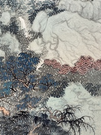 Wang Jiqian 王季遷 (1906-2003): 'Paysage au cascade', encre et couleurs sur papier, dat&eacute; 1996