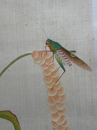 Zhao Hao 趙浩 '石佛' (1881-1949): 'Two quails and insects', ink and colour on silk, dated 1928