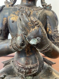 Grand Bouddha en bronze dor&eacute; et laqu&eacute;, Sino-Tibet, 19/20&egrave;me