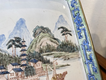 A rectangular Chinese Canton enamel 'mountain landscape' tray, Yongzheng