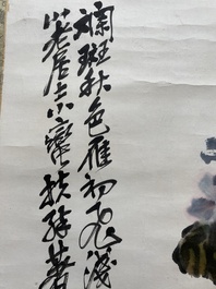 Suiveur de Wu Changshuo 吳昌碩 (1844-1927): 'Automne', encre et couleurs sur papier, dat&eacute; 1914