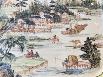 A rectangular Chinese Canton enamel 'mountain landscape' tray, Yongzheng