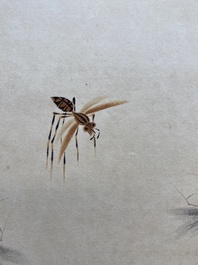 Toegeschreven aan Yu Fei'an 于非闇 (1889-1959): 'Bamboe en insecten', inkt en kleur op zijde, gedateerd 1945
