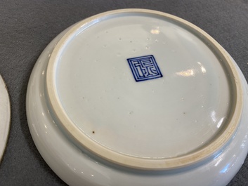 Two Chinese blue and white 'Bleu de Hue' plates for the Vietnamese market, Ngoan Ngoc mark and seal mark, 19th C.