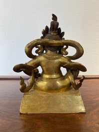 A fine Sino-Tibetan gilt bronze sculpture of Jambhala, 18th C.