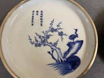 Two Chinese blue and white 'Bleu de Hue' plates for the Vietnamese market, Ngoan Ngoc mark and seal mark, 19th C.