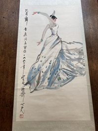 Yang Zhiguang 杨之光 (1930-2016): 'Danser', inkt en kleur op papier, gedateerd 1990