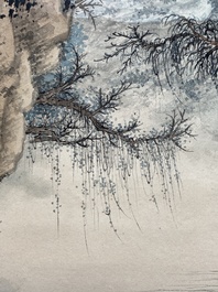 Wang Jiqian 王季遷 (1906-2003): 'Landschap met waterval', inkt en kleur op papier, gedateerd 1996