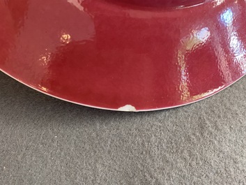 A Chinese monochrome ruby-pink dish, Jiaqing mark and of the period