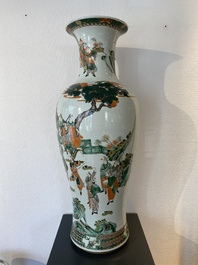 A large Chinese famille verte vase with narrative design, Kangxi mark, 19th C.