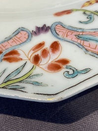 Eight Chinese octagonal famille rose 'rooster' plates, Qianlong
