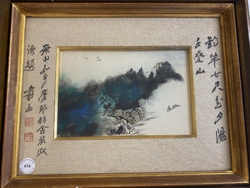 Navolger van Zhang Daqian 張大千 (1898-1983): 'Landschap', inkt en kleur op papier