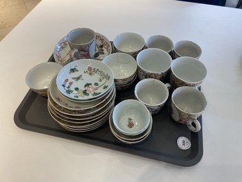 19 Chinese famille rose cups and 15 saucers, Qianlong