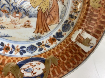 A pair of Chinese Imari-style plates with 'Parasol ladies' after Cornelis Pronk, Qianlong