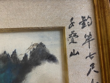 Navolger van Zhang Daqian 張大千 (1898-1983): 'Landschap', inkt en kleur op papier