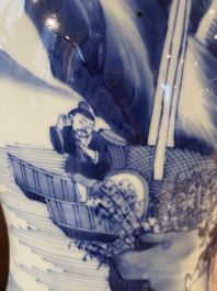 A Chinese blue and white 'yenyen' vase with figures in a landscape, 19/20th C.