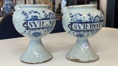 A pair of blue and white English Delftware wet drug jars, probably London, early 18th C.