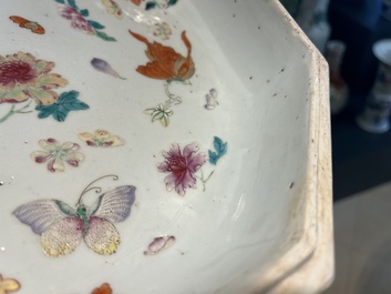 A Chinese famille rose, iron-red and gilt octagonal box and cover with butterflies, Yongzheng