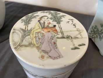 Four Chinese famille rose and qianjiang cai porcelain wares, 19/20th C.