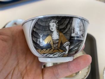 Vier Chinese grisaille en ijzerrode koppen en schotels, Yongzheng/Qianlong