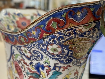A Chinese Canton enamel helm-shaped ewer with shell-shaped basin, Yongzheng/Qianlong