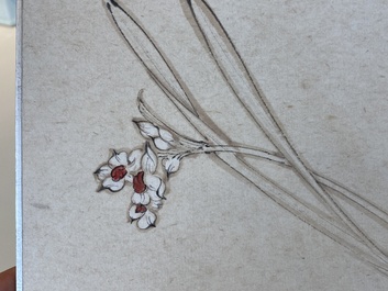 Navolger van Zhang Daqian 張大千 (1898-1983): 'Chinese schone' en 'Orchidee', inkt en kleur op papier