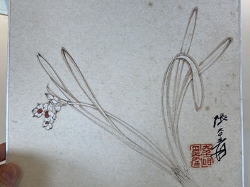 Follower of Zhang Daqian 張大千 (1898-1983): 'Beauty' and 'Orchid', ink and colour on paper