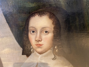 Dutch school: Portrait of a young woman with lace collar, oil on canvas, dated 1642