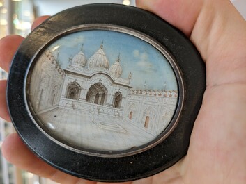 Indian school: Eleven Taj Mahal miniatures including the portraits of Shah Jaha and his wife Mumtaz Mahal, early 20th C.