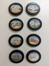 Indian school: Eleven Taj Mahal miniatures including the portraits of Shah Jaha and his wife Mumtaz Mahal, early 20th C.