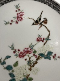 A Chinese famille rose dish, a brush pot and a pair of blue and white jars and covers, 19/20th C.