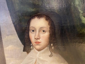 Ecole hollandaise: Portrait d'une jeune femme au col de dentelle, huile sur toile, dat&eacute; 1642
