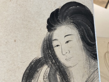 Navolger van Zhang Daqian 張大千 (1898-1983): 'Chinese schone' en 'Orchidee', inkt en kleur op papier