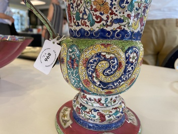 A Chinese Canton enamel helm-shaped ewer with shell-shaped basin, Yongzheng/Qianlong