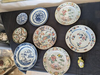 A varied collection of Chinese blue, white and famille rose porcelain, Yongzheng and later