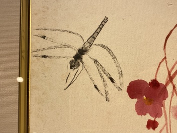 Lou Shibai 婁師白 (1918-2010): 'Libellule et fleurs' et Qi Gong 啟功 (1912-2005): 'Calligraphie', encre et couleurs sur papier