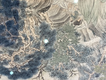 Suiveur de Tang Yin 唐寅 (1470-1524): 'Cinq paysages et un album avec deux paysages', encre et couleurs sur soie, 20&egrave;me