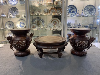 A varied collection of Chinese wooden stands, 19/20th C.