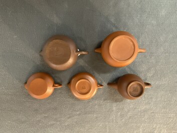 Five Chinese Yixing stoneware teapots and covers, Republic