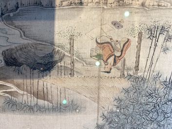 Follower of Tang Yin 唐寅 (1470-1524): 'Five landscapes and an album with two landscapes', ink and colour on silk, 20th C.
