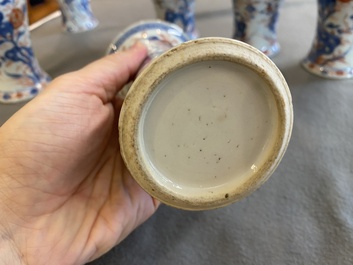 A Chinese Imari-style garniture of six vases with floral design, Kangxi