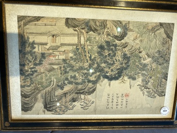 Suiveur de Tang Yin 唐寅 (1470-1524): 'Cinq paysages et un album avec deux paysages', encre et couleurs sur soie, 20&egrave;me