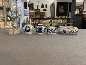 Five Chinese blue and white porcelain wares, Kangxi and later