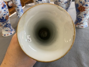 A Chinese Imari-style garniture of six vases with floral design, Kangxi