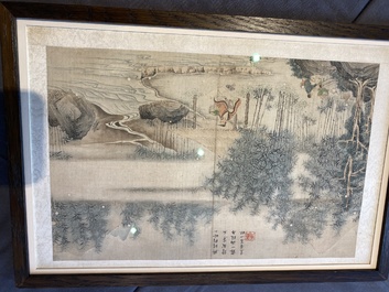 Suiveur de Tang Yin 唐寅 (1470-1524): 'Cinq paysages et un album avec deux paysages', encre et couleurs sur soie, 20&egrave;me