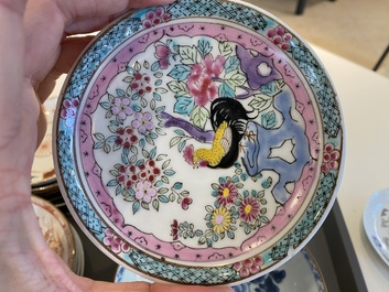 A varied collection of Chinese plates, cups and saucers, Kangxi and later