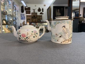 A Chinese qianjiang cai teapot signed Lin Jinshan 林謹善 and dated 1887 and a famille rose teapot, Guangxu mark and of the period