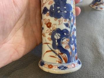 A Chinese Imari-style garniture of six vases with floral design, Kangxi